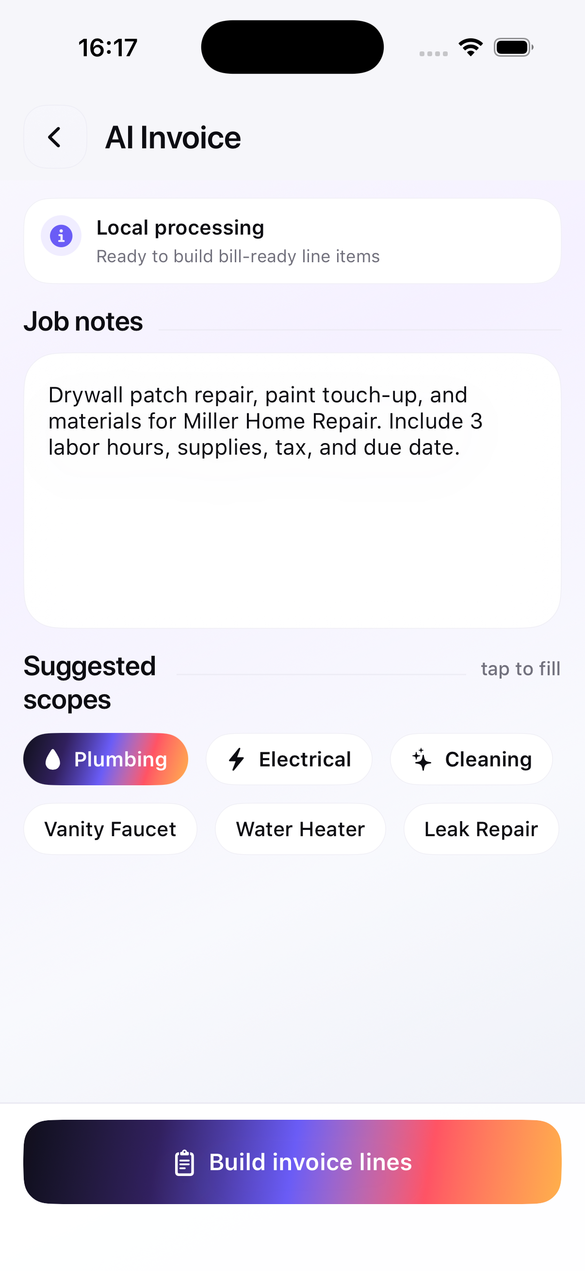 InvoiceFlow AI invoice screen
